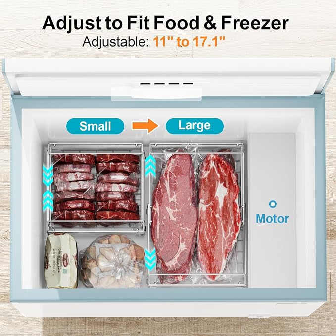 Chest Freezer Organizer - Adjustable Fits Chest Freezer 10-20 Cu Ft | 8 Pack Stackable Wire Baskets, Easy Access & Quick Organization, Sturdy Steel Rack Holds Frozen Meat and Vegetables, White - Image 6