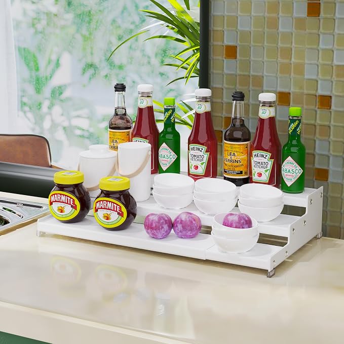 Jojocross Spice Rack Organizer for Cabinet, 3 Tier Expandable Spices Storage, Great for Kitchen Cabinets, Cupboard,Pantry and Countertop More 1 Pack/White - Image 3