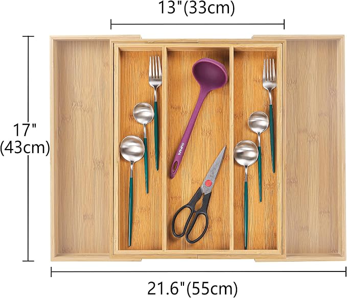 Utoplike Bamboo Expandable Kitchen Drawer Organizer and Bamboo Cutlery Tray - Image 2