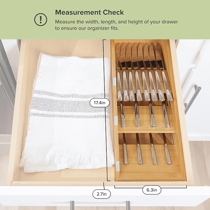 Slanted Cutlery & Flatware Organizer, Bamboo | 3-compartment slanted design, labeled slots, non-slip feet, sustainable bamboo - Image 4