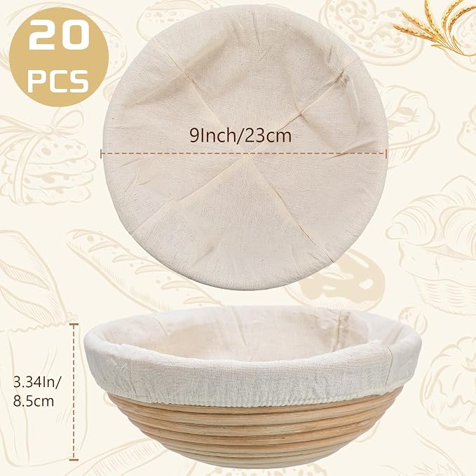 Gejoy 20 Sets Bread Proofing Baskets Bulk Banneton Dough Proofing Bowls Kit with Cloth Liner Sourdough Basket for Home Sourdough Bakers Supplies(Round,9 Inch) - Image 2