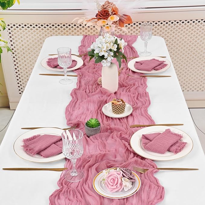 50 Pack Dusty Rose Cloth Napkins, 16 x 16 Inch Cotton with Fringe Settings | Handmade washable reusable cotton dinner napkins in bulk for weddings, parties, rustic boho table settings - Image 9
