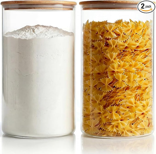 HomArtist Large Glass Flour and Sugar Containers 180oz x2 [Set of 2], Glass Food Storage Containers with Bamboo Lids, Glass Jar with Airtight Lids for Spaghetti Pasta,Rice,Cereal,Candy,Coffee, Oat by HomArtist