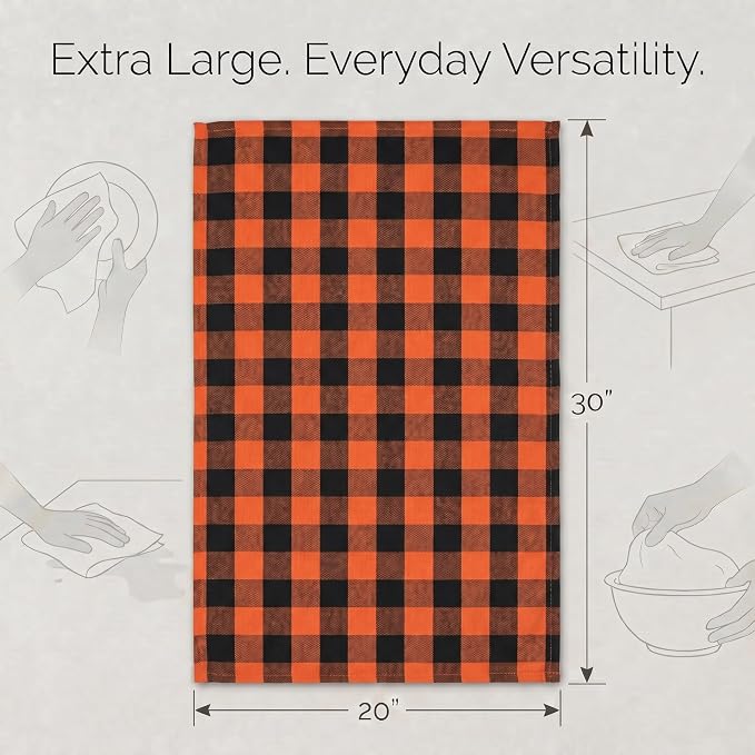 Urban Villa Kitchen Towels Cotton Dish Towels 20”x30” (Set of 6) Orange Blk - Image 3