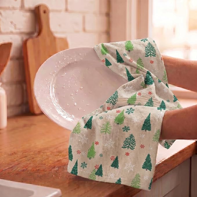 Urban Villa Kitchen Towels Cotton Dish Towels 20”x30” (Set of 6) Grn Tree Print - Image 7