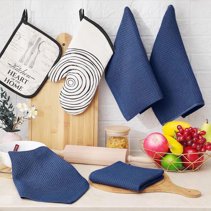 Homaxy 100% Cotton Waffle Weave Kitchen Dish Cloths, 9-Pack, Navy Blue | Ultra Soft Absorbent Dish Towels, Quick Drying Dish Rags with Hanging Loop, 12 x 12 Inches - Image 6
