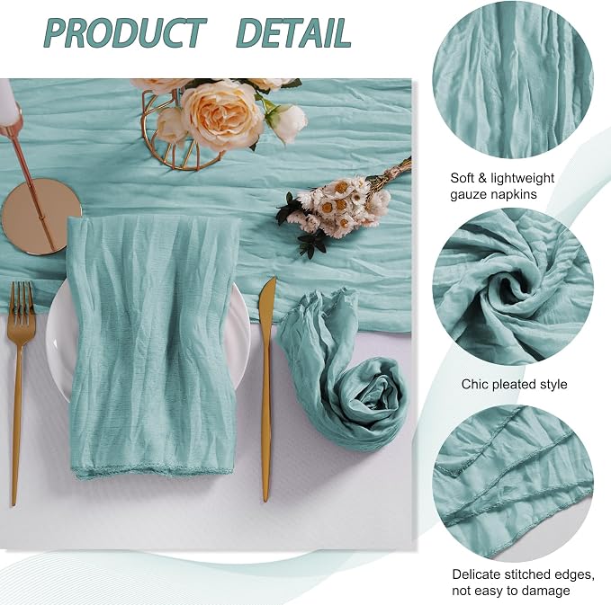 LZY 120 Pack Gauze Cheesecloth Napkins 20x20 Inch Dinner Cloth Napkins, Soft Boho Table Napkins Rustic Wrinkled Cheese Cloth Napkins Bulk for Wedding Party Baby Shower Event Decor (Light Blue) - Image 4