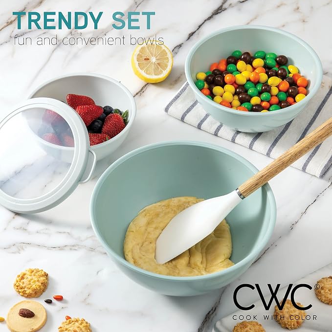 COOK WITH COLOR Mixing Bowls with TPR Lids - 12 Piece Plastic Nesting Bowls Set includes 6 Prep Bowls and 6 Lids, Microwave Safe Mixing Bowl Set (Teal) - Image 6