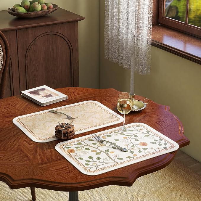 Vinyl Waterproof Placemats Set of 6 Rectangular,12"*17"-Flora A | Wipeable Beautiful Print Place Mats,Stain Resistant,Heat Resistant,Everyday Meals,Kitchen,Dinning,Holiday,Decor - Image 5