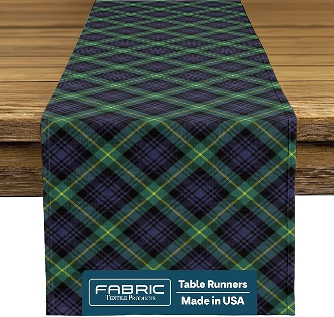 Fabric Textile Products | Blue & Green Tartan Tablerunner | Plaid Table Decor | 12" x 72" | Machine Washable and Stain-Resistant for Easy Care | Made in The USA by FabricTextileProductsInc
