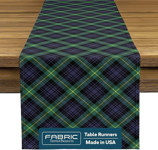 Fabric Textile Products | Blue & Green Tartan Tablerunner | Plaid Table Decor | 12" x 72" | Machine Washable and Stain-Resistant for Easy Care | Made in The USA by FabricTextileProductsInc