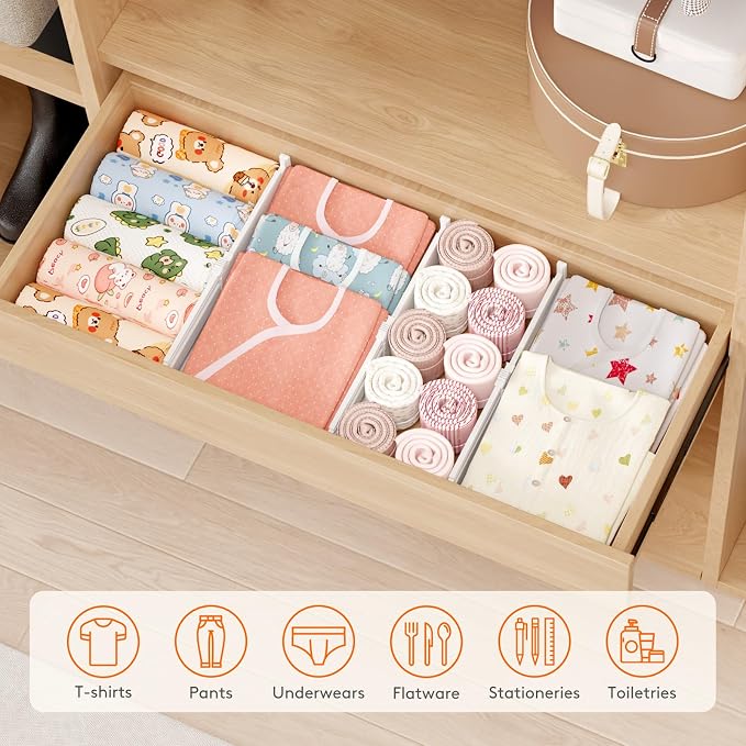 Lifewit 12 Pack 4" High Drawer Dividers, Adjustable Drawer Organizer Clothes | 10.5"-16.5" Expandable White Plastic Separators for Dresser, Kitchen, Cabinet, Nursery, Office, Socks & Underwear Storage - Image 9