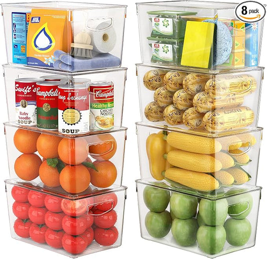theaoo Large Clear Storage Bins with Lids, Stackable Containers, 8 Pack | Pantry Organization And Storage For Kitchen, Fridge, Garage And Cabinets. Clear Design Keeps Items Organized by theaoo