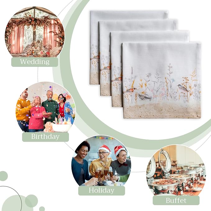 Maison d' Hermine Cloth Napkins Set of 4 Reusable 100% Cotton (20" x 20") | Everyday Square Napkins Cloth Washable Dinner Party Wedding Restaurant Hotel Kitchen Spring Summer - Meadow Florals - Beige - Image 6