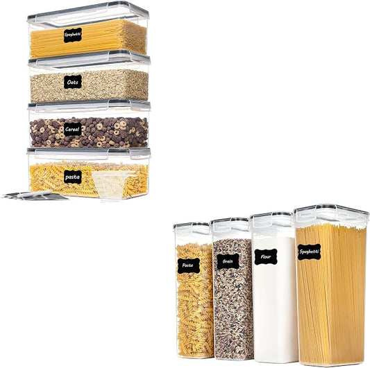 Vtopmart 4PCS 3.2L Airtight Food Storage Containers and 4PCS 2.8L Pasta Containers for Pantry, Spaghetti, Flour, Sugar and Noodles by Vtopmart
