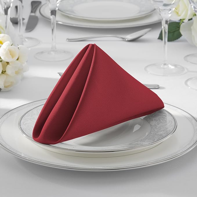 Lann's Linens Set of 12 Cloth Dinner Napkins, 20-inch Polyester Napkins, Washable and Reusable Fabric for Weddings, Hotels, Restaurants - Burgundy - Image 7