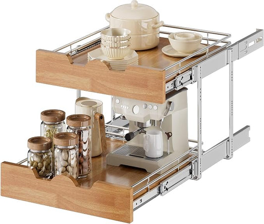 OCG Pull Out Cabinet Organizer 20" W x 21" D, 2 Tier Slide Out Shelf, Heavy-Duty Pull Out Drawer for Cabinets, Base Cabinet Organization for Kitchen, Pantry, Bathroom by OCG