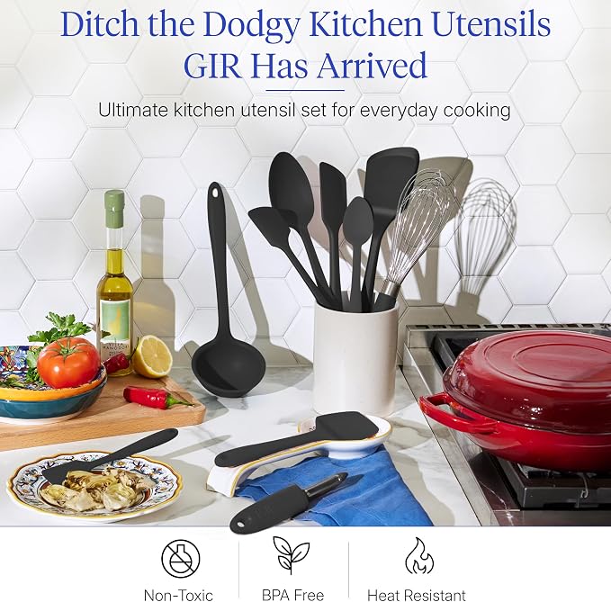 GIR: Get It Right 10-Piece Cooking Utensils Set - Black Silicone - Spatula Set, Silicone Spatulas & Kitchen Spoons - Heat-Resistant up to 425°F - Nonstick Cookware-Friendly - Dishwasher-Friendly - Image 2