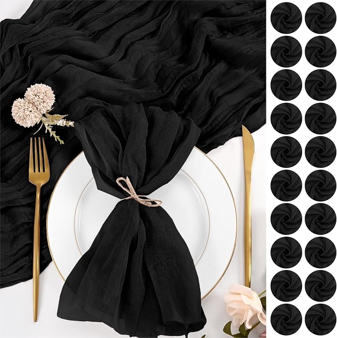 100 Pack Black Cloth Napkins 20x20Inch Cheesecloth Napkins | Elegant Cloth Napkins for Table, Washable Rustic Boho Gauze Napkins, for Wedding Party Bridal Baby Shower Halloween Decor by Lumaycens
