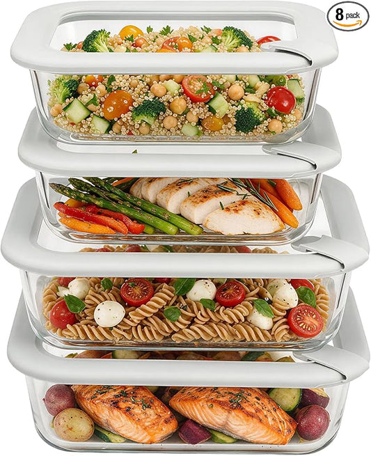 Taree Glass Food Storage Containers with Glass Silicone Lids,22/35oz,Grey | Meal prep,office lunches&eftover storage,borosilicate glass,microwave safe reheating with steam vent,BPA free,dishwasher safe by Unknown