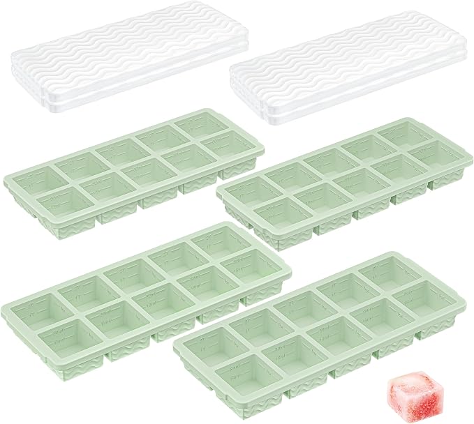 Ice Cube Tray with Lid (4-Pack), 2 Tbsp Large Silicone Freezer Molds, Perfect for Coffee Whiskey Cocktail Ice Making, Stackable Freezer Containers for Storing Sauce, Garlic, Herbs, Ginger by Doasuwish