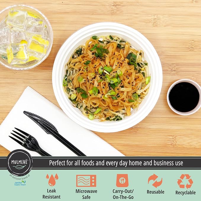 MULMEHË Plastic Food Storage Take-Out Container and Lid Combo, 16 oz, Microwaveable, Round, White, 6x1.5”, Set of 150 - Image 3