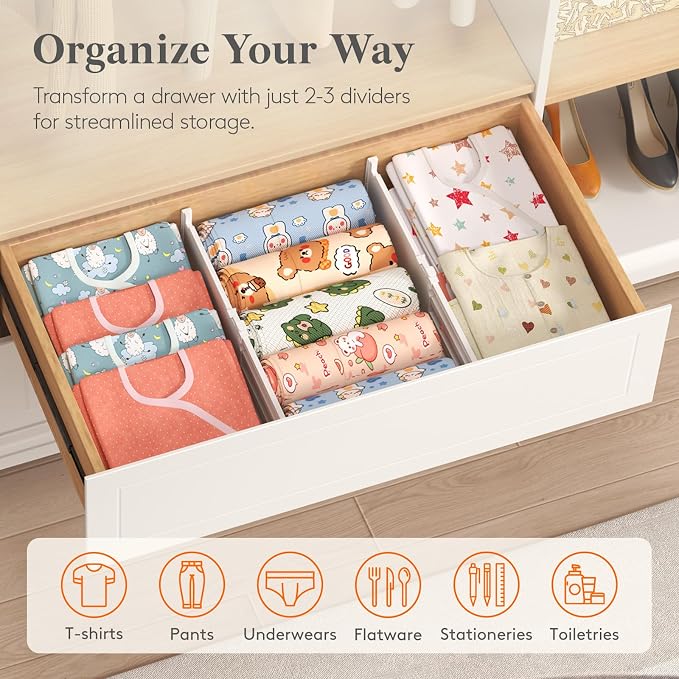 Lifewit 5" Tall Drawer Dividers, Adjustable Deep Drawer Organizer Clothes | 11.5"-18.5" Expandable Plastic Separators for Dresser, Kitchen, Cabinet, Nursery, Office, Socks & Underwear Storage, 6 Pack - Image 9