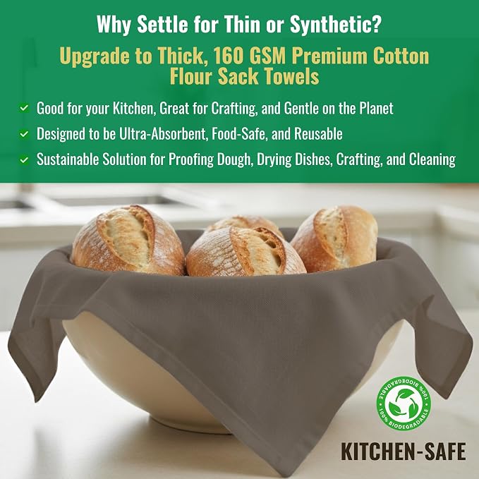 Flour Sack Towels 100% Cotton Dish Towel Reusable Baking Cloth for Bread Dough, Baguettes, Ciabatta, Machine Washable, Kitchen Towels for Cleaning – Set of 6 (18"x28") - Charcoal - Image 3