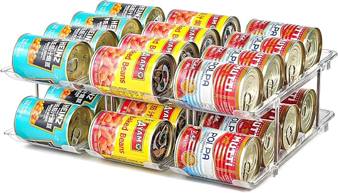 Can Organizer for Pantry, Stacking Can Storage Organizer Hold 36 Cans | Automatic Rolling Can Rack for Fridge, 3Tire 3 Columns Can Holder, Canned Goods Organizer by Amllas