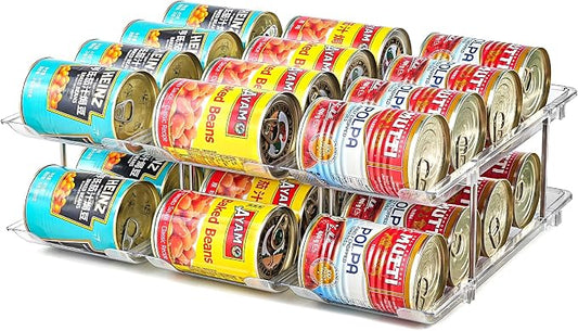 Can Organizer for Pantry, Stacking Can Storage Organizer Hold 36 Cans | Automatic Rolling Can Rack for Fridge, 3Tire 3 Columns Can Holder, Canned Goods Organizer by Amllas