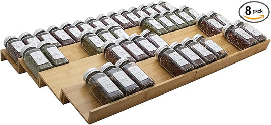 Bamboo Spice Rack Drawer Organizer - 8-Piece Set - 13" Wide Per Piece - Combine Into 26" Wide Rack by Angimio