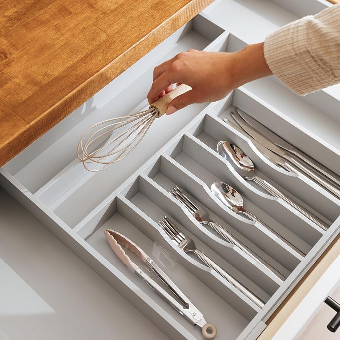 Silverware & Utensil Drawer Organizer, 18-33 in, Gray Bamboo | Cutlery, flatware, food-safe contract grade, kitchen drawer fit - Image 7