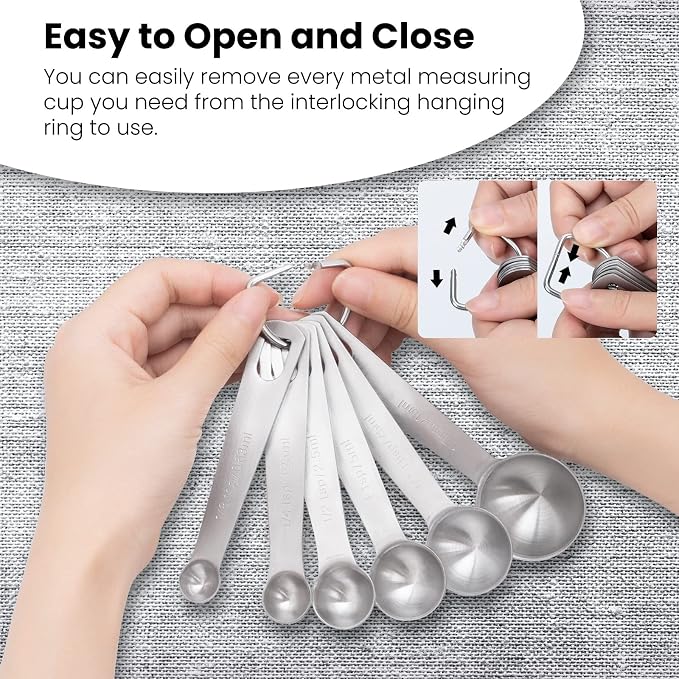 6 Piece Stainless Steel Measuring Spoons, Stackable Measuring Spoons Set, Scale Spoon, Metal Weighing Spoon for Baking, Measuring Tools, Cooking, Cups (Round) - Image 4