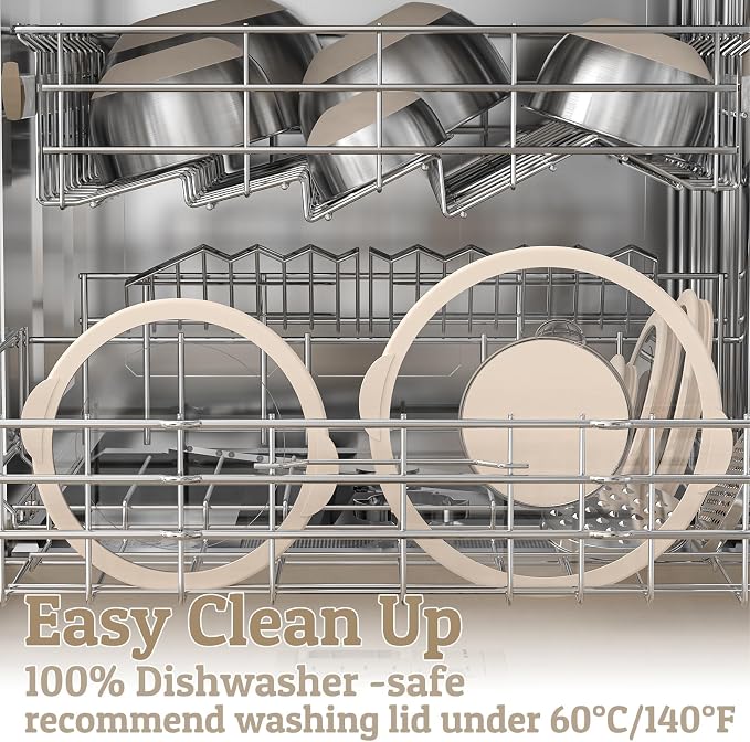 Mixing Bowles Set with Lids Set - Warp-Proof TPR-AS Lids, Stainless Steel Mixing Bowl with 3 Graters & Measuring Lines, Non-Slip Bowls for Baking, Prep, Airtight Food Storage (Khaki 5/3/2/1.5/0.63QT) - Image 3
