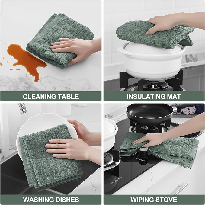 Homaxy Large Premium Cotton Kitchen Towels 16"x 28", 4 Pack, Sage Green | Natural Ring Spun 390 GSM Dish Towels, Super Absorbent Terry Kitchen Hand Towels, Soft Tea Towels with Hanging Loop - Image 4