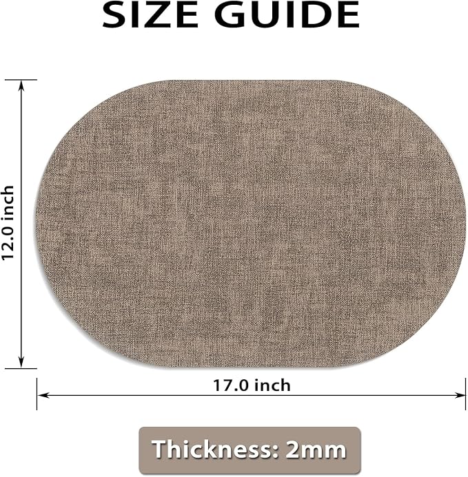 Placemats Set of 12-17" x 11.8" Waterproof & Heat Resistant Oval Place Mats, Wipeable Washable Double Layer Faux Leather Table Mats, Dark Brown - Image 6