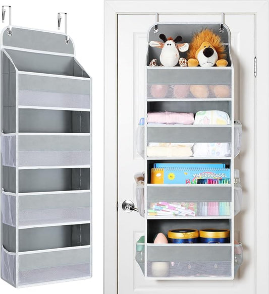 Yecaye Over The Door Organizer, Heavy Duty Hanging Organizers and Storage with 4 Large Capacity Pockets, Swing-Proof Behind The Door Storage for Bathroom Nursery Bedroom Dorm Closet, Grey,1Pc by Yecaye