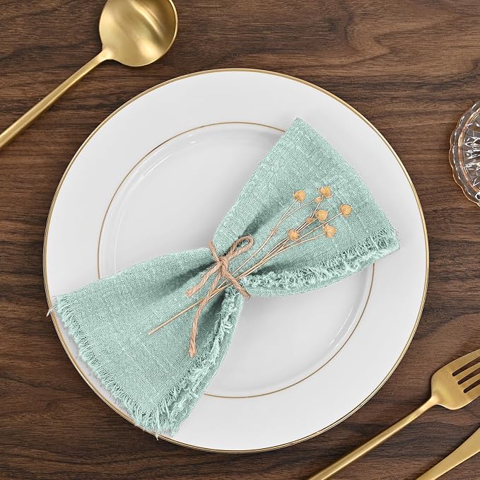 60 Pack Sage Green Napkins Cotton Linen Napkins 16 x 16 Inch Green Napkins Cloth Handmade with Fringe Soft Cloth Napkins Washable Rustic Dinner Napkins Cloth for Wedding Party Dinner Table - Image 3