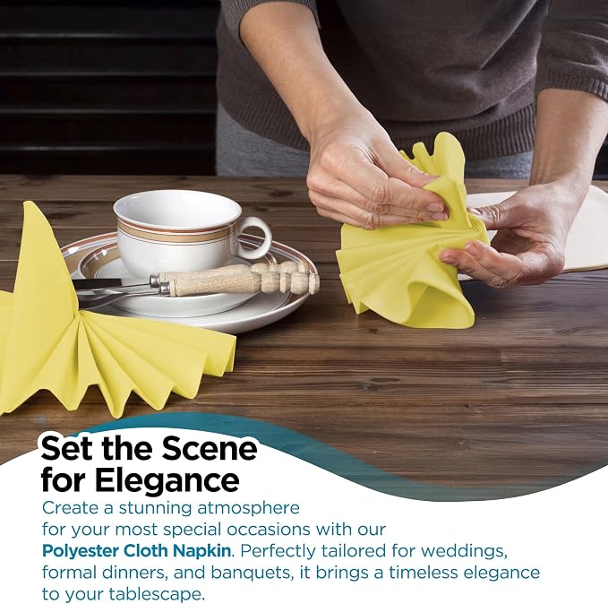 100 pcs Yellow 20"x20" Polyester Cloth Napkins | Premium, soft, & durable square linen napkins, perfect for weddings, dining, restaurants, & parties. Washable. - Image 6