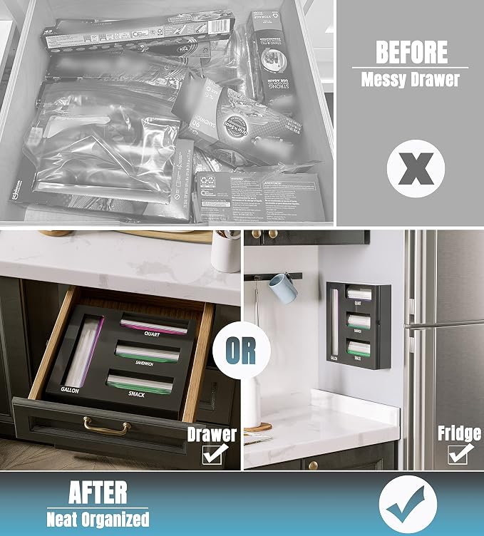 Neatsure Acrylic Magnetic Food Bag Storage Organizer for Drawer or Refrigerator, Compatible with Gallon, Quart, Sandwich, Snack & Variety Size Bags - Image 2