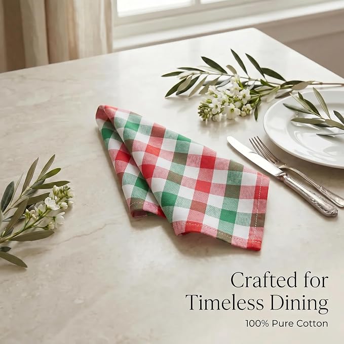 Urban Villa Cloth Napkins Cotton 12x12 (Set of 12) Red/Green/White - Image 8