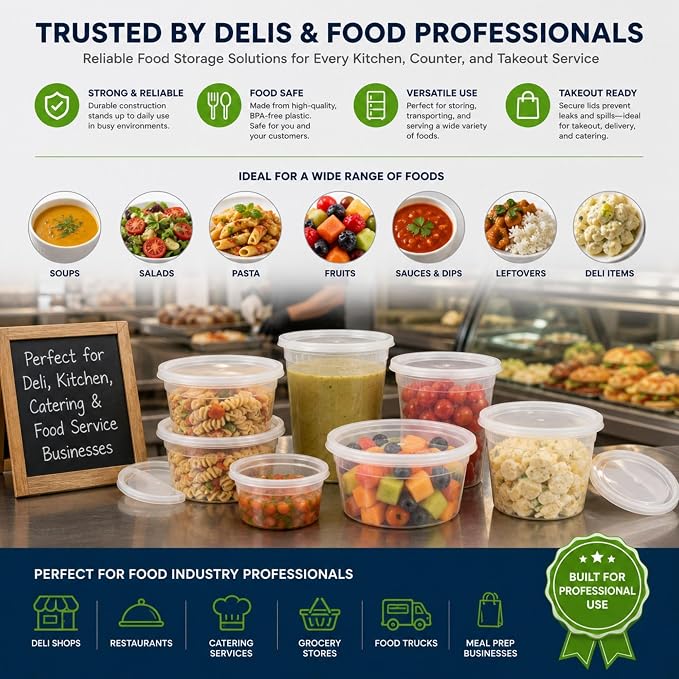 32 Oz Deli Containers with Airtight Lids | Heavy Duty BPA Free Food Storage Cups for Soup Meal Prep Slime Leftovers | Microwave Freezer Safe Reusable Round Containers | 48 Pack - Image 4