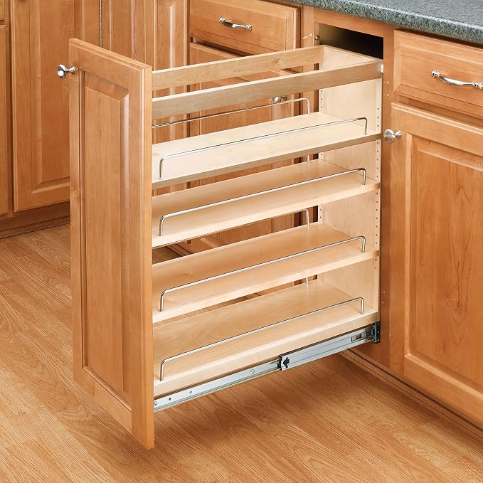 Rev-A-Shelf Maple Pullout Organizer for Full Height Base Cabinets, Full Extension Slides & Adjustable Shelves, Min Opening Width of 7", 448-BC-6C - Image 2