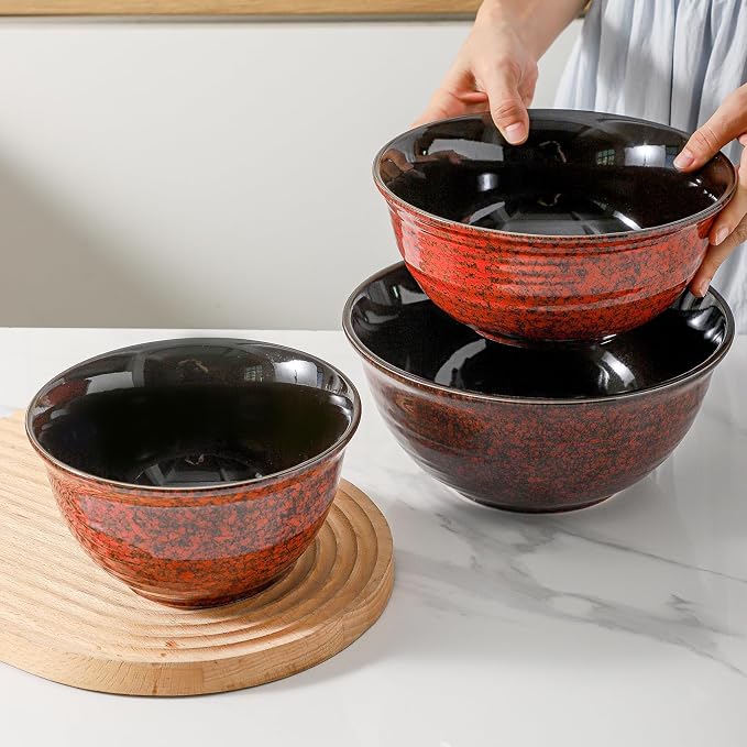 Hasense Mixing Bowls Set of 3, Procelain Serving Bowls Set for Cooking, Baking, Large Nesting Bowls for Salads, Fruit, 2.1/1.5/1.0 Qt, Dishwasher & Microwave Safe, Red - Image 7