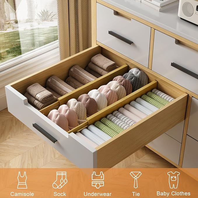Bamboo Drawer Dividers, Adjustable Drawer Organizers, Fits 17.6–21" Drawers | 2.5" High, 4 Pack Expandable Drawer Separators for Kitchen, Nursery, Dressers & Office Storage, Natural - Image 4
