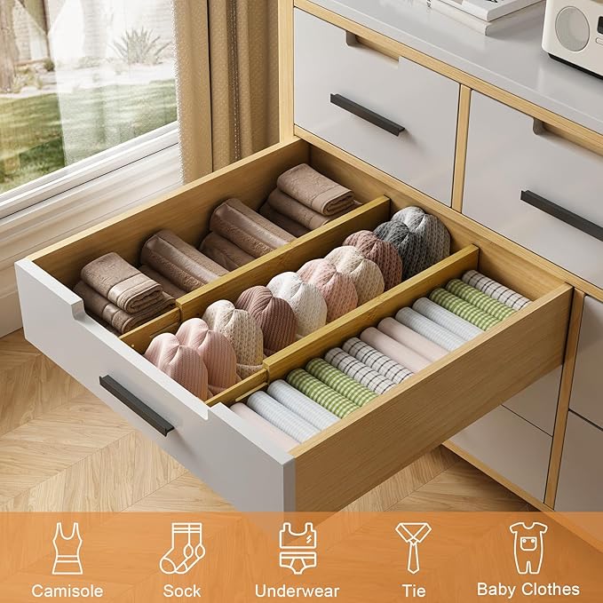 Bamboo Drawer Dividers, Adjustable Drawer Organizers, Fits 17.6–21" Drawers | 2.5" High, 4 Pack Expandable Drawer Separators for Kitchen, Nursery, Dressers & Office Storage, Natural - Image 4