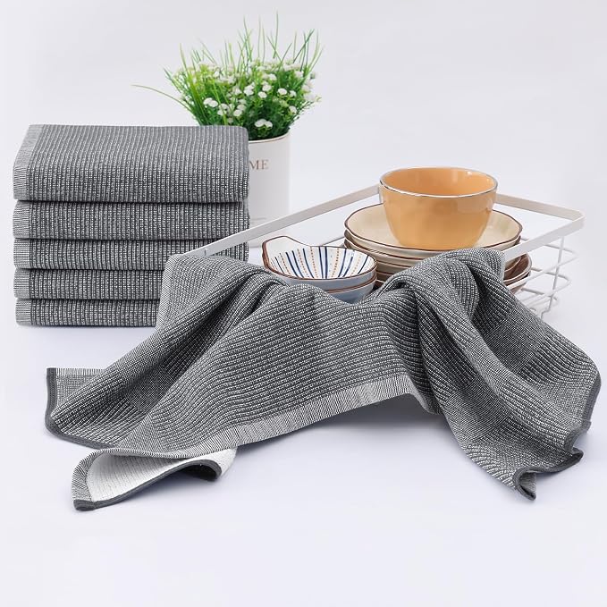 Homaxy 380 GSM Cotton Premium Kitchen Towels 8 Pack, 18"x 28", Grey | Flat and Terry Dish Towels, Highly Absorbent Tea Towel Set with Hanging Loop, Soft Utility Kitchen Hand Towels - Image 6