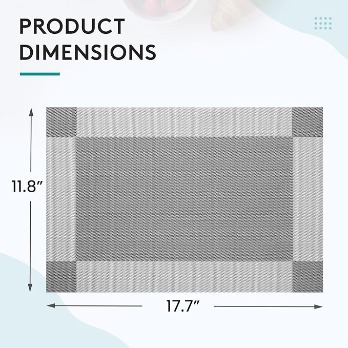 SERWALL 6-Pack Heat Resistant Placemats, Non-Slip Woven Vinyl Table Mats, Washable & Durable for Daily Meals, Indoor & Outdoor Use, Light Gray - Image 3