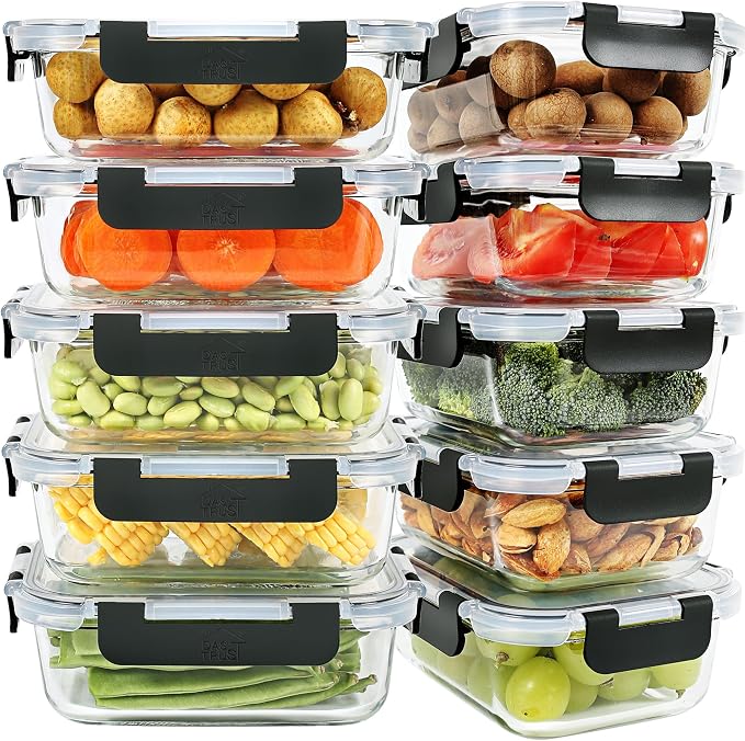 DAS TRUST 10 Pack Glass Meal Prep Containers Microwave Safe Meal Prep Bowls Food Storage Containers Glass Food Prep Containers with Lids Lunch Containers for Adults Meal Prep Lunch Box Bento Boxes by DTHome