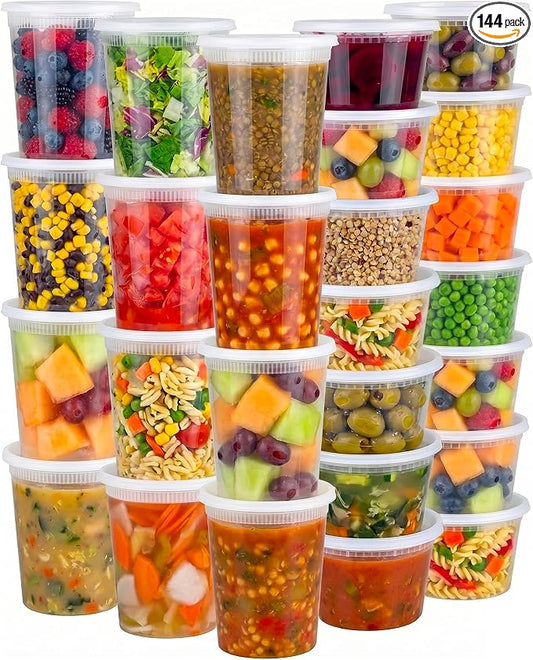 144 Sets Plastic Deli Containers with Lids - 16oz Pint & 32oz Quart | Leak Proof, Microwaveable, Dishwasher & Freezer Safe - Plastic Food Storage, Meal Prep, Restaurant & Soup Containers by JoyServe